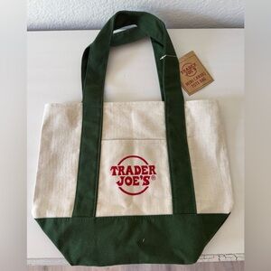 Trader Joe's Green and Cream Canvas Mini Tote Bag